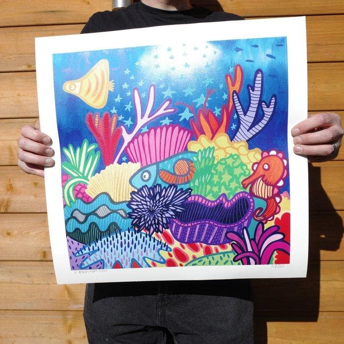 Kev Munday - Starlit Reef - Textured Giclee Print - No, Antiquités & Art, Art | Objets design