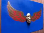 gregos - Flying smile-red and gold on blue background