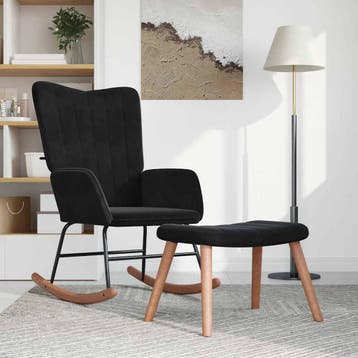 vidaXL Schommelstoel met voetenbank fluweel zwart, Huis en Inrichting, Stoelen, Verzenden, Nieuw