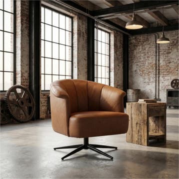 Leren draaifauteuil Embrace - Rancho Cognac (cognac) -, Eigentijds, Klassiek, Modern, Romantisch, Nieuw, Ophalen of Verzenden