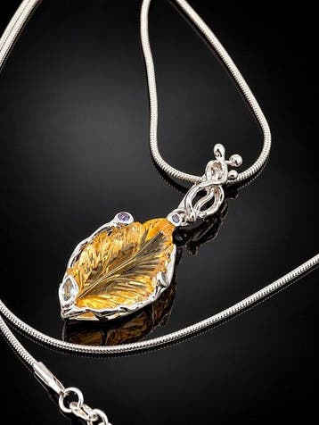 Blad Citrien Ketting - 925 Sterling Zilver - Gele Edelsteen