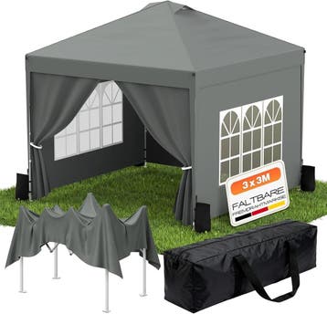 Partytent - Paviljoen - 3x3 m - Easy Up - Grijs - Huracan, Tuin en Terras, Verzenden, Nieuw