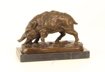 sculptuur, Bronze Boar Sculpture – Wildlife Animalier
