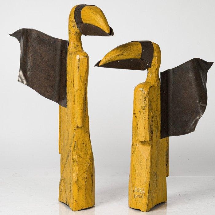 Karol Dusza (XX-XXI) - 2 birds - big 74cm, Antiek en Kunst, Kunst | Designobjecten