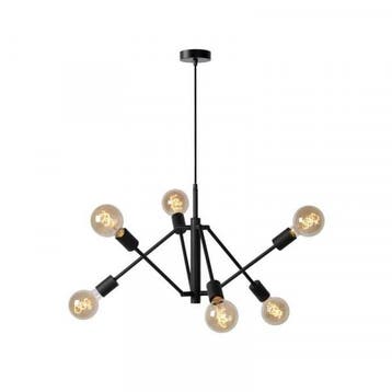 Hanglamp  Lucide LESTER - Plafonnière - 6xE27 - Zwart -, Verzenden, Nieuw