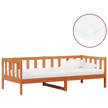 vidaXL Dagbed met matras met hoofdeinde Wax Bruin en Wit 90, Verzenden, Nieuw