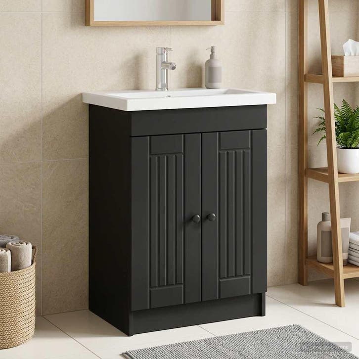 vidaXL Badkamer onder Wastafel Kast Zwart 78,5 x 37,5 x 81, Huis en Inrichting, Tafels | Kaptafels, Nieuw, Verzenden