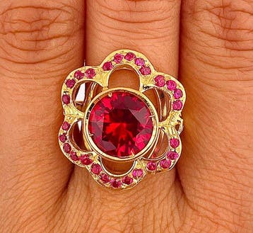 Zonder minimumprijs - Ring - 9 kt. Geel goud, Zilver Robijn
