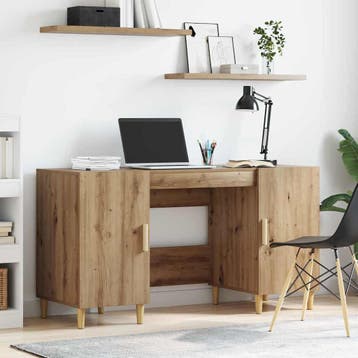 vidaXL Bureau Artisan Eiken Bewerkt hout 140 x 50 x 75 cm, Verzenden