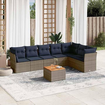 vidaXL 8-delige Loungeset met kussens poly rattan grijs, Verzenden, Loungeset