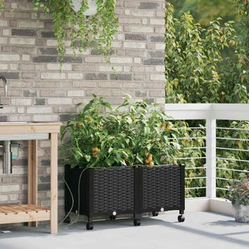 vidaXL Tuin Plantenbak met Irrigatie en Wielen 2 st Zwart PP, Verzenden