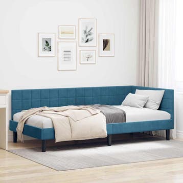 vidaXL Hoek Bed Frame met hoofdeinde Blauw 90 cm x 200 cm, Verzenden, Nieuw