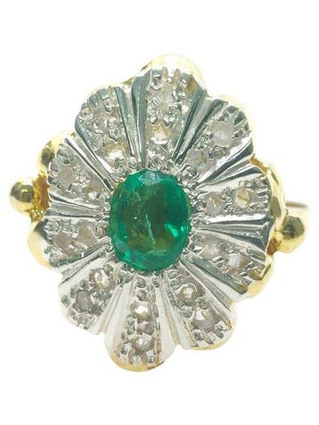 Zonder minimumprijs - Ring - 9 kt. Zilver, Geel goud Smaragd