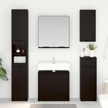 vidaXL Badkamerkast set 2 st Zwart Eiken Bewerkt hout, Verzenden, Nieuw