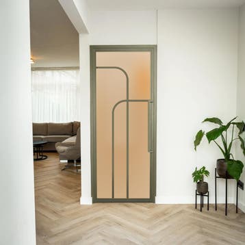 Stalen Binnendeur - Olijfgroen - 4 Vlaks rond - Matglas, Minder dan 80 cm, Binnendeur, Nieuw, Metaal