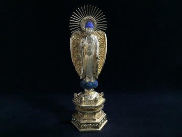 Japanese Vintage Gilded Wooden Buddhist Statue - Standing