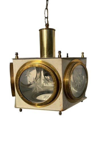 Lampe à suspendre - Laiton, Verre, Antiquités & Art, Antiquités | Éclairage