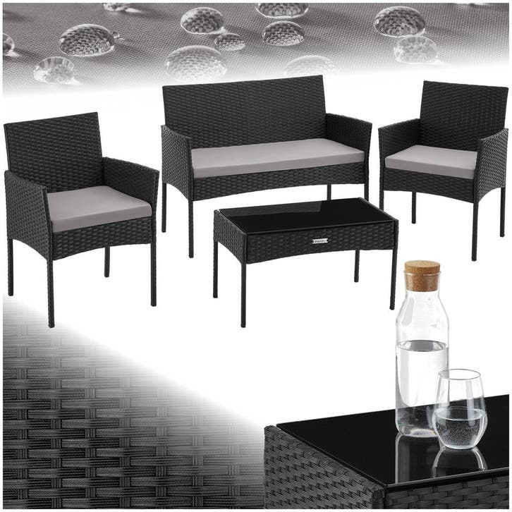 Wicker tuinset Palese voor 4 personen - zwart, Jardin & Terrasse, Ensembles de jardin, Envoi