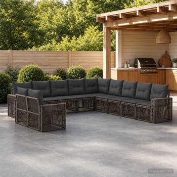 vidaXL Tuinbank Set 11 st Grijs en Donkergrijs poly rattan, Verzenden, Nieuw