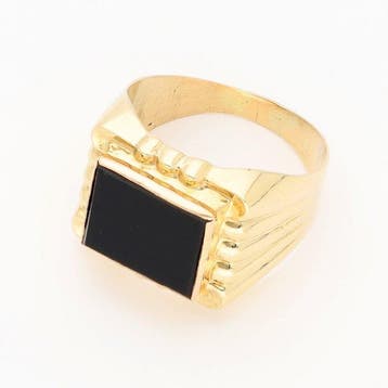 Bague - 18 carats Or jaune - Onyx