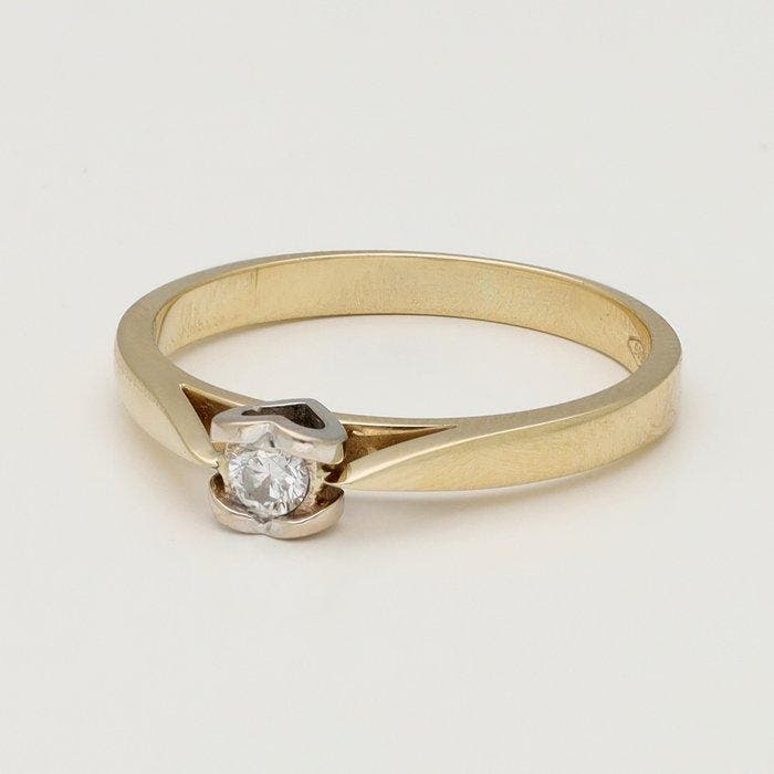 Ring - 14 karaat Geel goud Diamant (Natuurlijk), Bijoux, Sacs & Beauté, Bagues