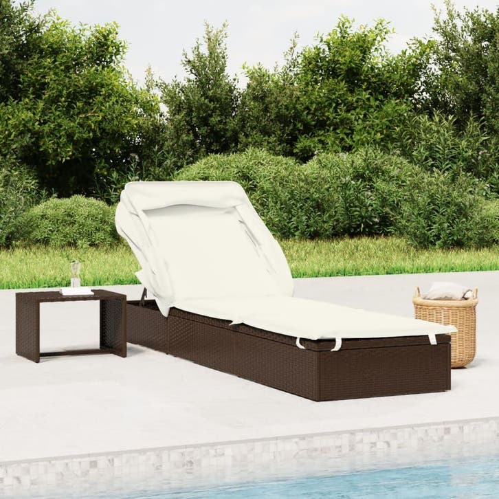 vidaXL Ligbed met inklapbaar dak 213x63x97 cm poly rattan, Tuin en Terras, Ligbedden, Nieuw, Verzenden