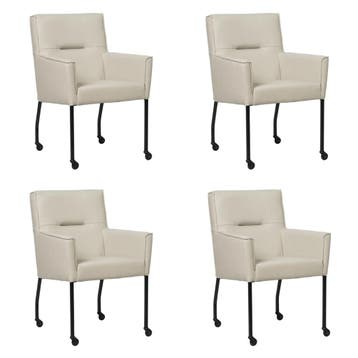 Set van 4 Leren eetkamerstoelen Lucky - Toledo Misty, Ophalen of Verzenden, Nieuw, Leer, Eén