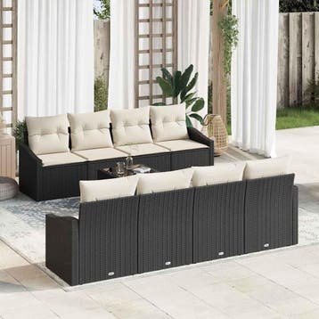 vidaXL Bankstel 7 st Zwart en Crème poly rattan, Verzenden, Nieuw