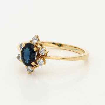 Bague - 18 carats Or jaune Saphir - Diamant