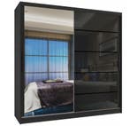 Kledingkast zwart glans 158 cm breed met spiegel en 2 lad..., Huis en Inrichting, Kasten | Kleerkasten, Met lade(s), 150 tot 200 cm