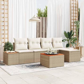 vidaXL Tuinbank Set 6 st Beige Poly rattan, Verzenden, Nieuw