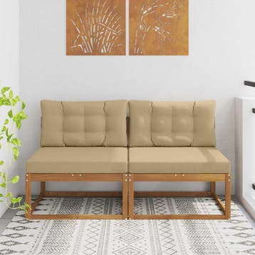 vidaXL Buiten Midden Sofa met kussen 2 Stuk Naturel, Verzenden