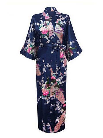 KIMU® Kimono Donkerblauw 3/4 S-M Yukata Satijn Onder de Knie, Kleding | Dames, Ophalen of Verzenden, Nieuw
