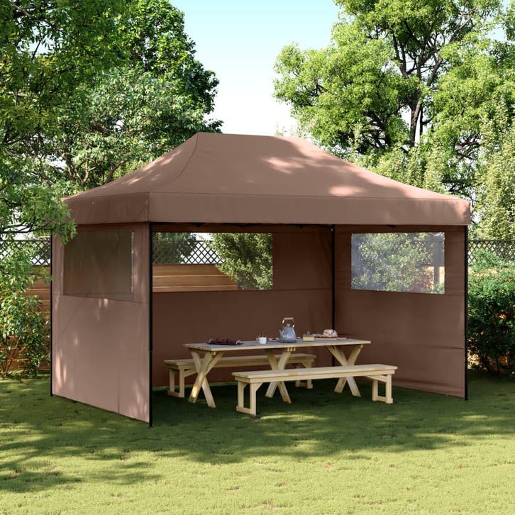 vidaXL Partytent inklapbaar pop-up met 3 zijwanden bruin, Tuin en Terras, Partytenten, Nieuw, Verzenden
