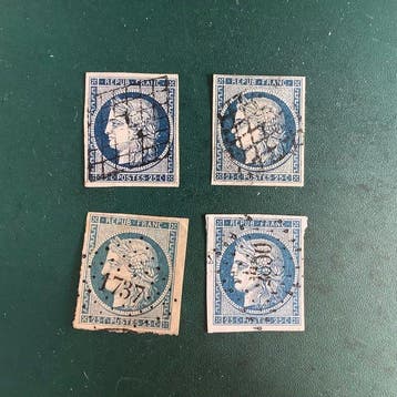 France 1849 - 25 cent Ceres - quatre nuances - Yvert 4, 4a,