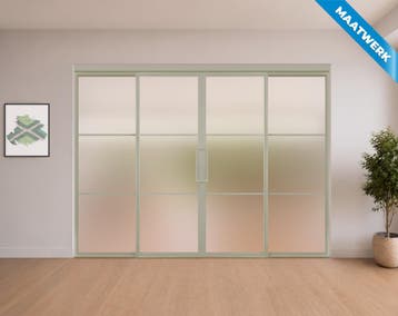 Dubbele stalen Schuifdeuren met koofsysteem en glaspanelen K, Doe-het-zelf en Bouw, Nieuw, Metaal, Inclusief glas