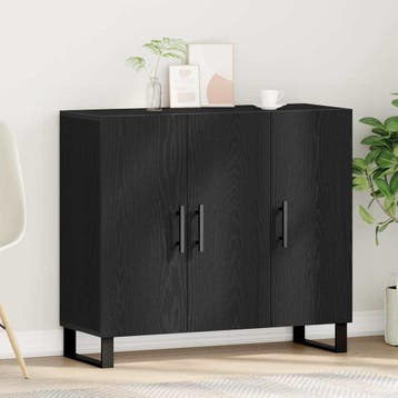 vidaXL Dressoir Zwart Eiken 90 x 34 x 80 cm Bewerkt hout, Verzenden, Nieuw