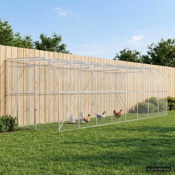 vidaXL Kippenhok Tegen de Muur zilver 600 x 150 x 215 cm, Verzenden, Nieuw