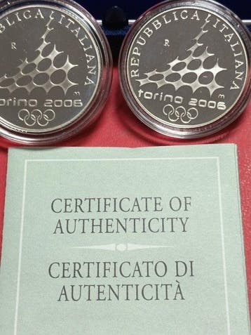 Italië. 5 Euro / 10 Euro 2005 Torino 2006 (2 coins) Proof