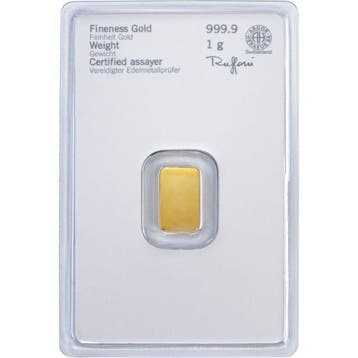 1 gram - Goud .999 - 9999 1g Gold Bar Heraeus (In Assay),, Postzegels en Munten
