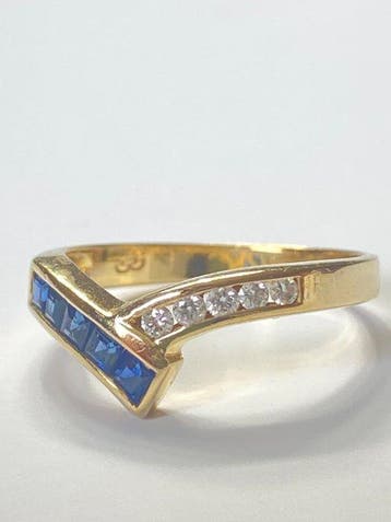 Zonder minimumprijs - Ring - 18 karaat Geel goud Saffier -, Handtassen en Accessoires, Ringen, Nieuw