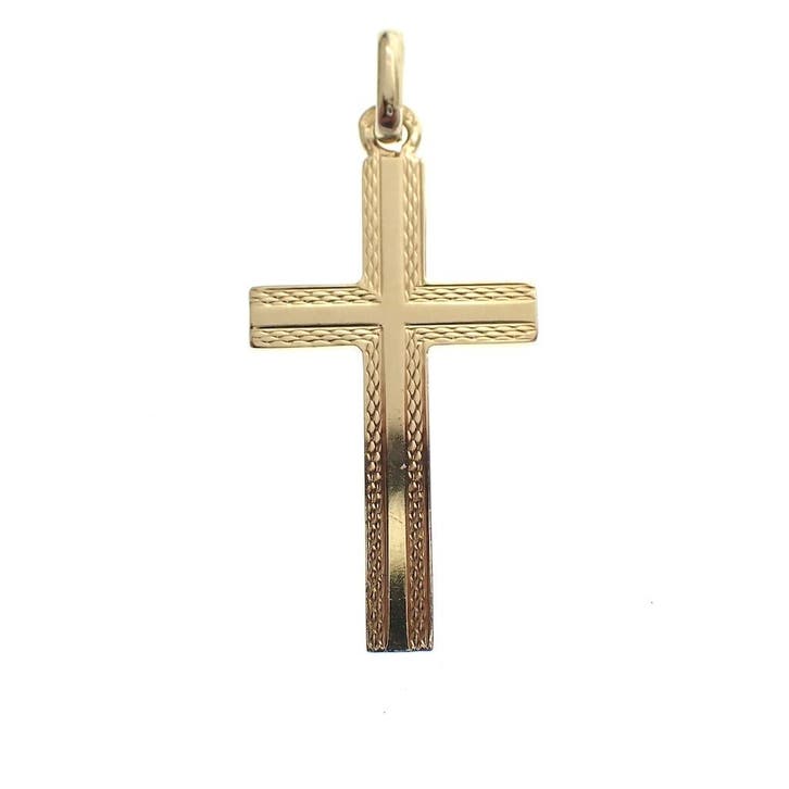 Gouden hanger van een kruis (Hanger of bedel), Handtassen en Accessoires, Bedels, Gebruikt, Overige merken, Goud, Ophalen of Verzenden