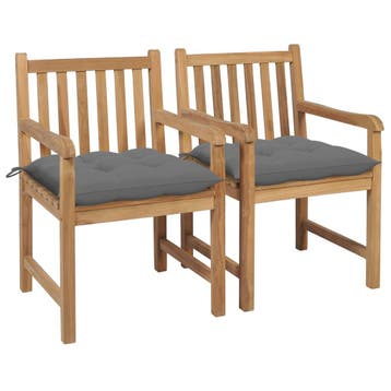 vidaXL Tuinstoelen 2 st met grijze kussens massief teakhout, Verzenden