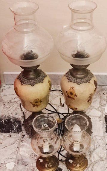 Tafellamp (4) - Opaline glas, Verguld messing - 4