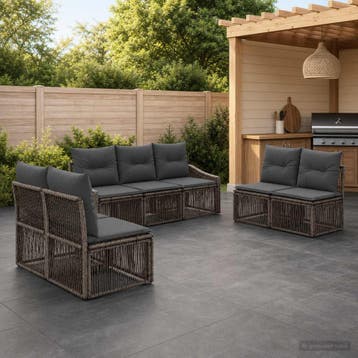 vidaXL Tuinbank Set 7 st Grijs poly rattan, Verzenden, Nieuw