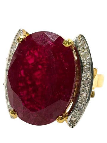 Zonder minimumprijs - Ring - 9 kt. Zilver, Geel goud Robijn