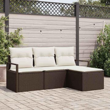vidaXL Bankstel 4 st Bruin en Crème poly rattan, Verzenden, Nieuw