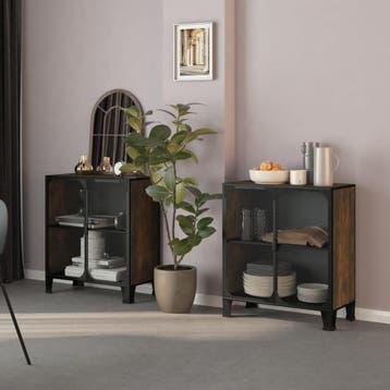 vidaXL Opbergkasten 2 st 72x36x82 cm metaal en MDF rustiek, Huis en Inrichting, Verzenden, Nieuw