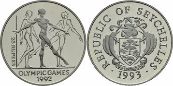 25 Rupien 1993 Seychellen 25 Rupees zilver Unze Olympia 1..., Verzenden
