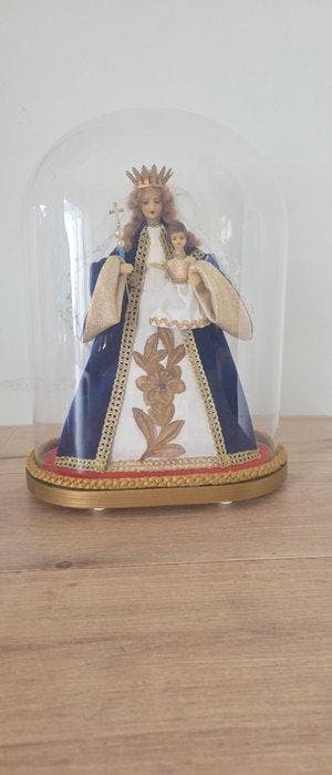 sculptuur, Vierge à lEnfant sous globe en verre - 38 cm -